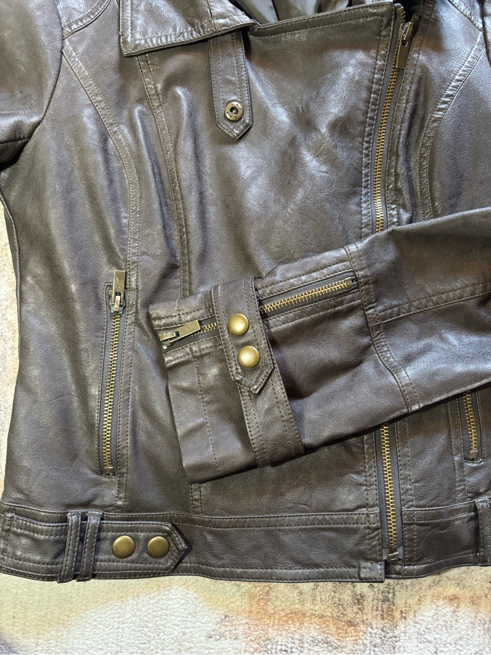 blanc noir Women's Grey Leather  Moto Jacket Sz Small - Picture 8 of 14